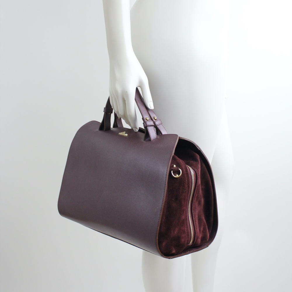Nardelli Italy Plum Leather Satchel Bag Speedy Handbag Suede NWOT Italian Bag
